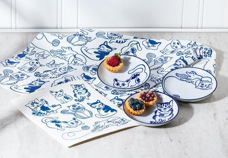 Cats Dishcloth/Tea Towel Set