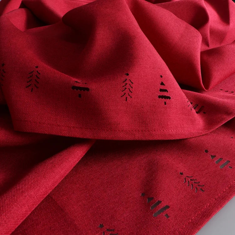 Red Tree Hemstitch Tablecloth