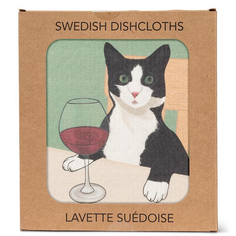 Cat w/Wine Dishcloth