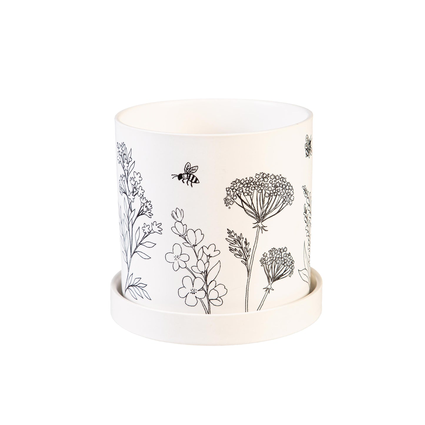 B&W Garden Pot w/Saucer