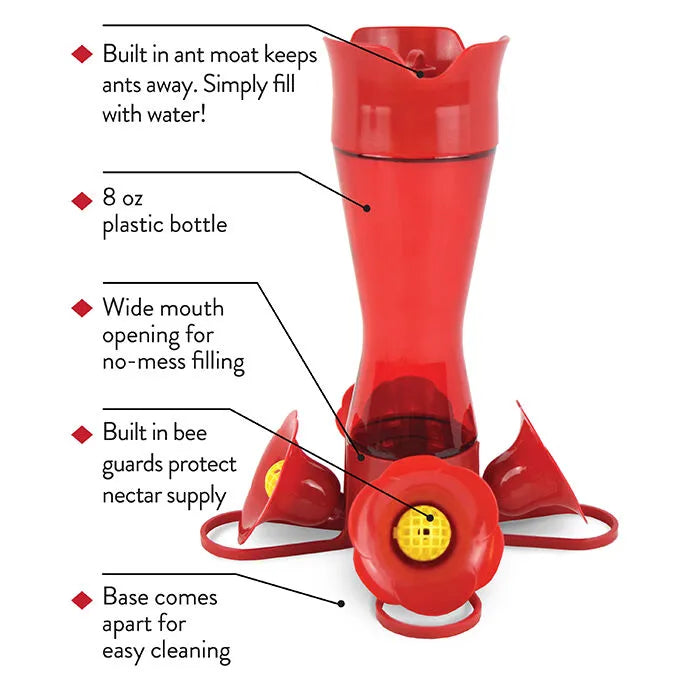 Pinch waist glass hummingbird feeder