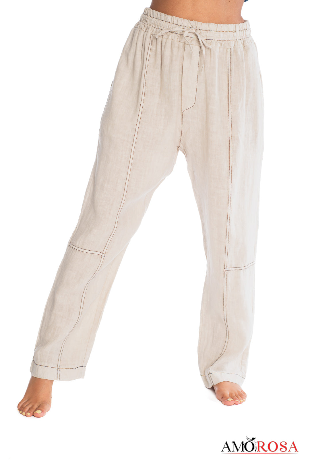Contrast Stitch Linen Pant