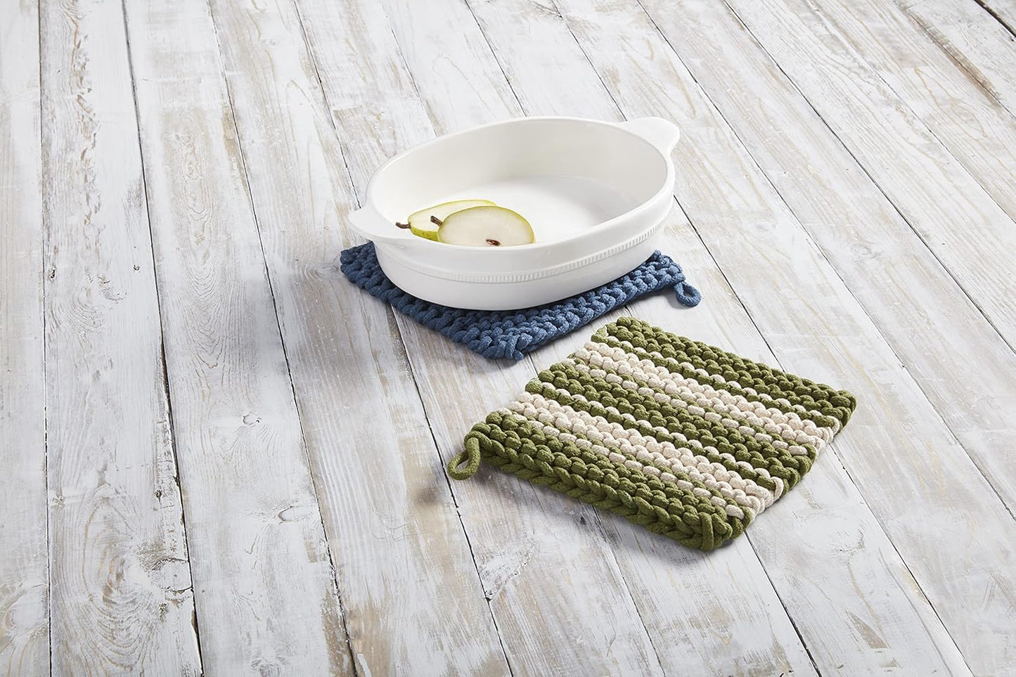 Green/Blue Crochet Pot Holders- s/2