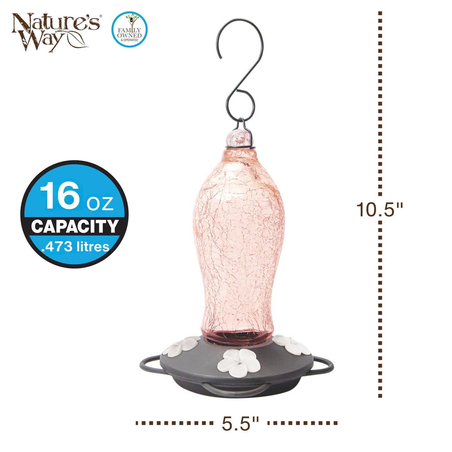 Pink Glass Hummingbird Feeder