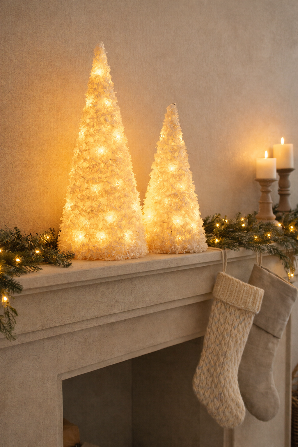 Large Lit Flocked Cone Tree