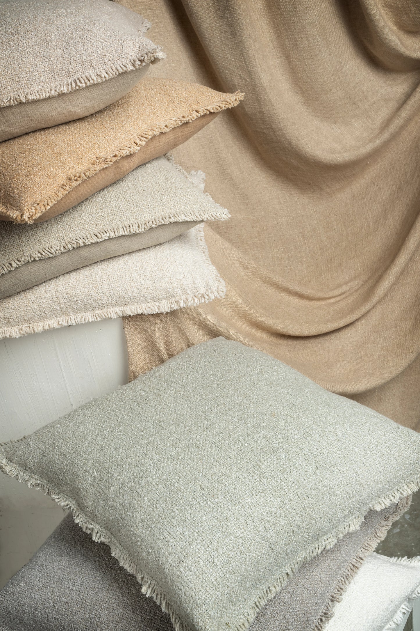 Fringed Boucle Pillow Sage Grey 20x20