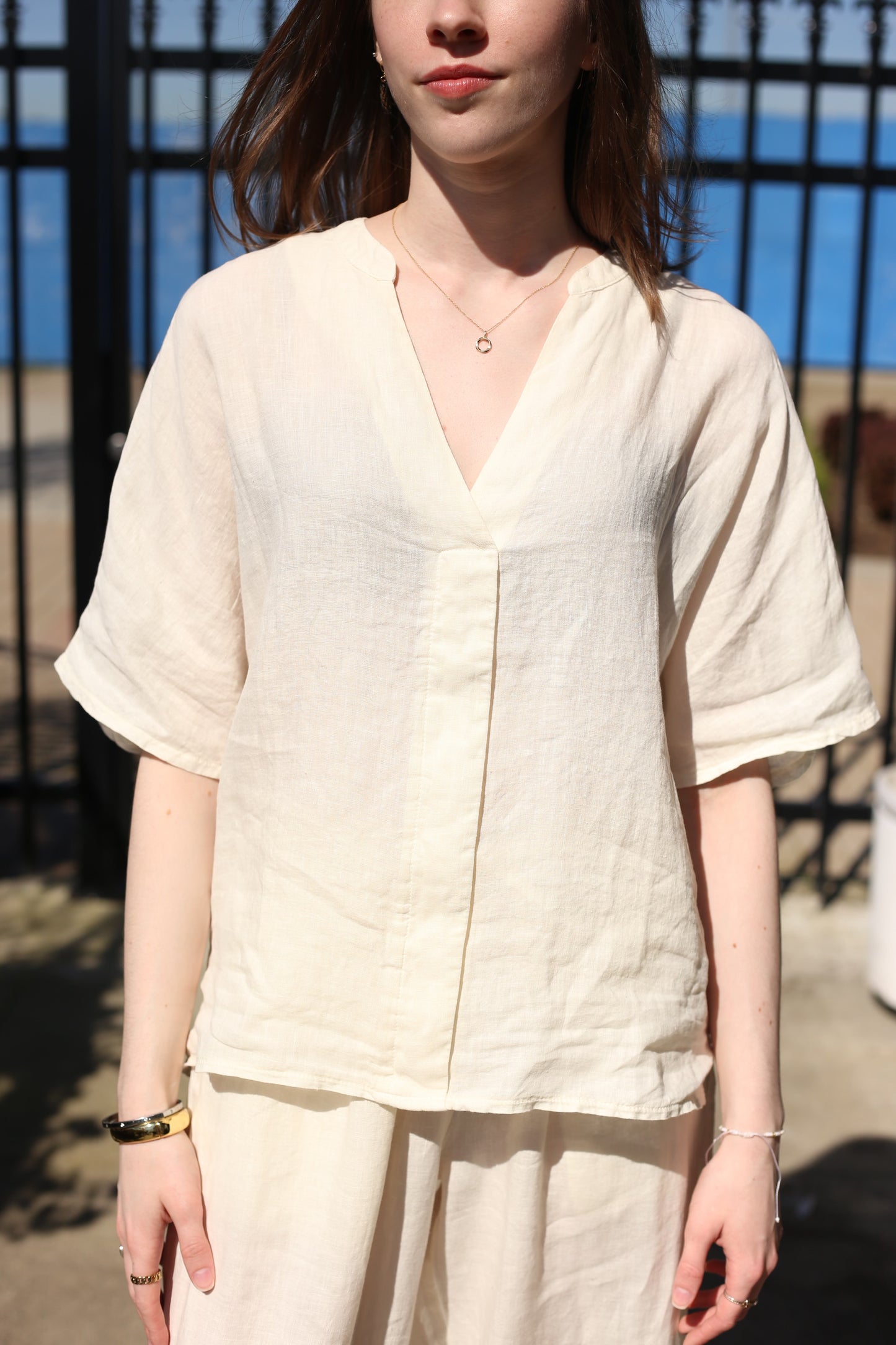 V Neck Short Sleeve Blouse