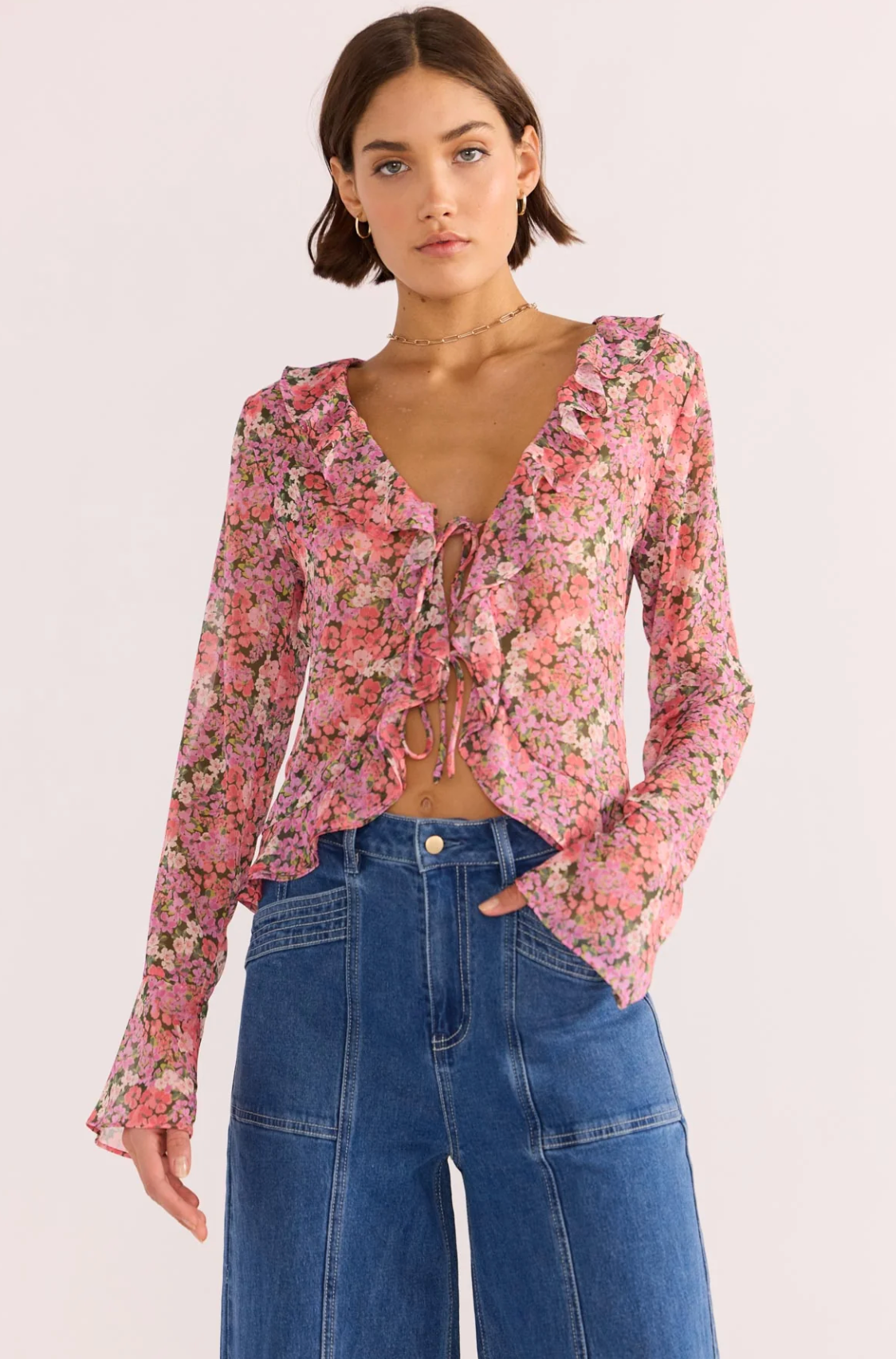Amelia Ruffle Sheer Blouse