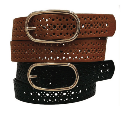 Perforated Leather Belt w/ Silver Buckle