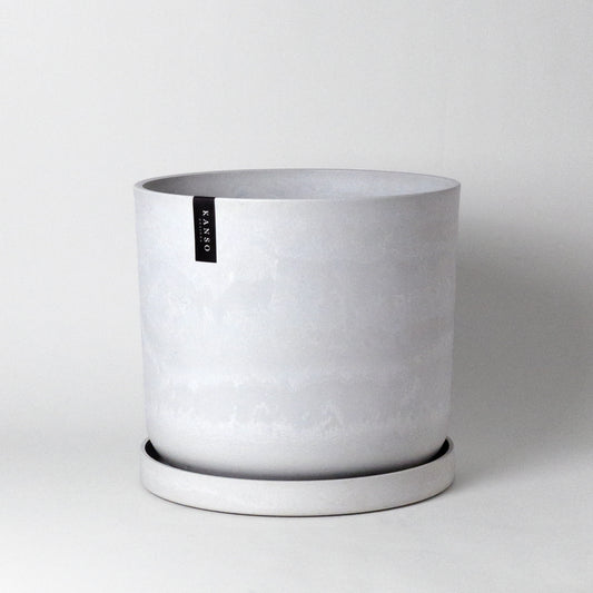 White Stone Planter w/Saucer - 16"