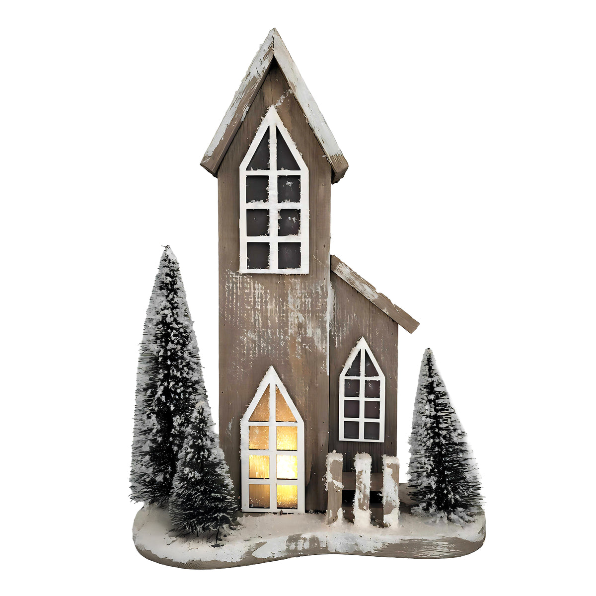 Tall Wooden House w/LED Lights