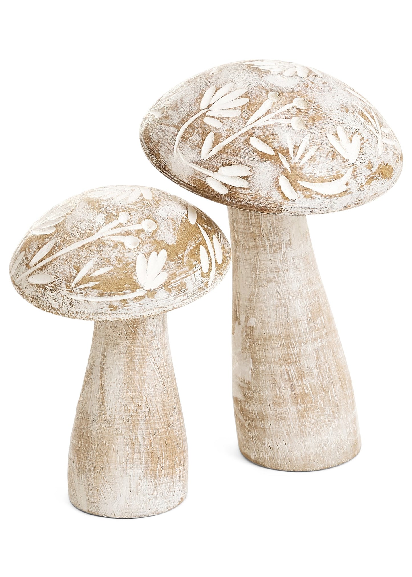 Carved Floral Large Wood Mushroom
