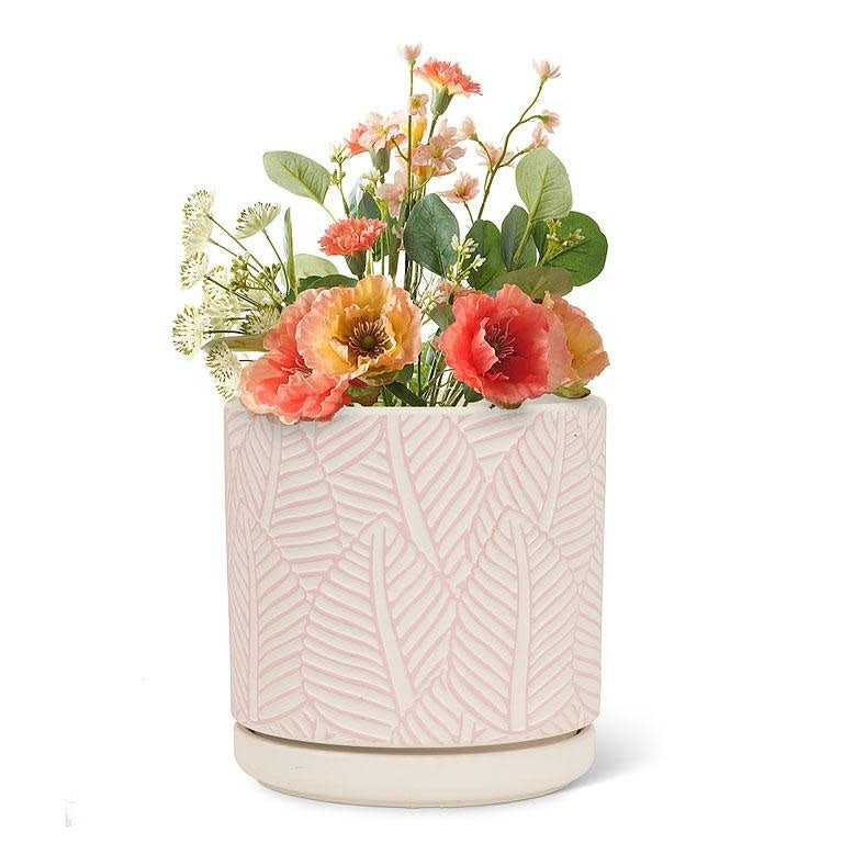 Pink Leaf Pot w/Saucer - 5.5"