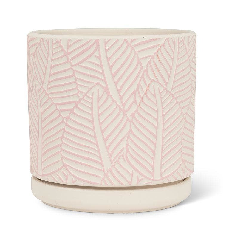 Pink Leaf Pot w/Saucer - 5.5"
