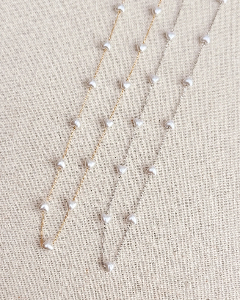 Faux Pearl Hearts Necklace