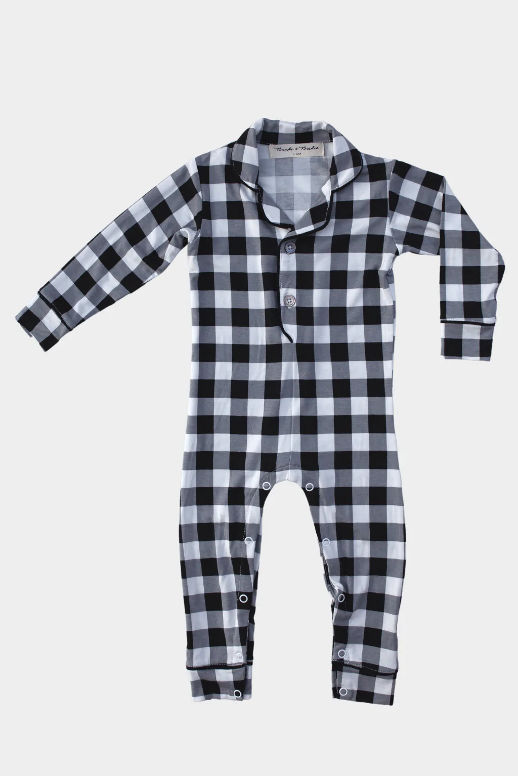Black Gingham Collared Baby Romper