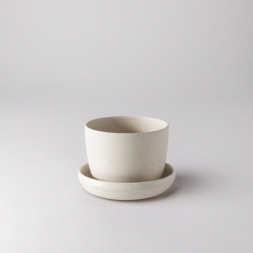 Bamboo Fibre Planter White w/saucer - 3"