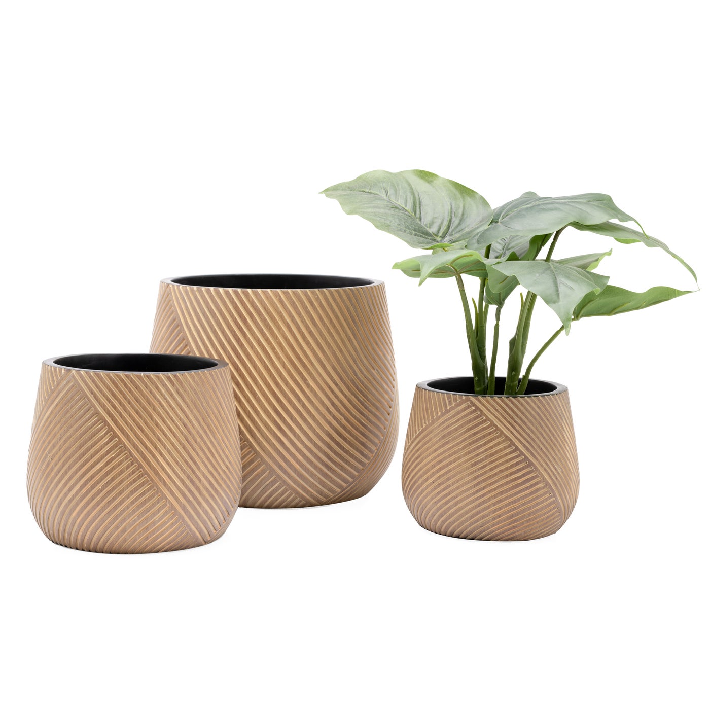 Meridien Carved Resin Brown Pot - 8"