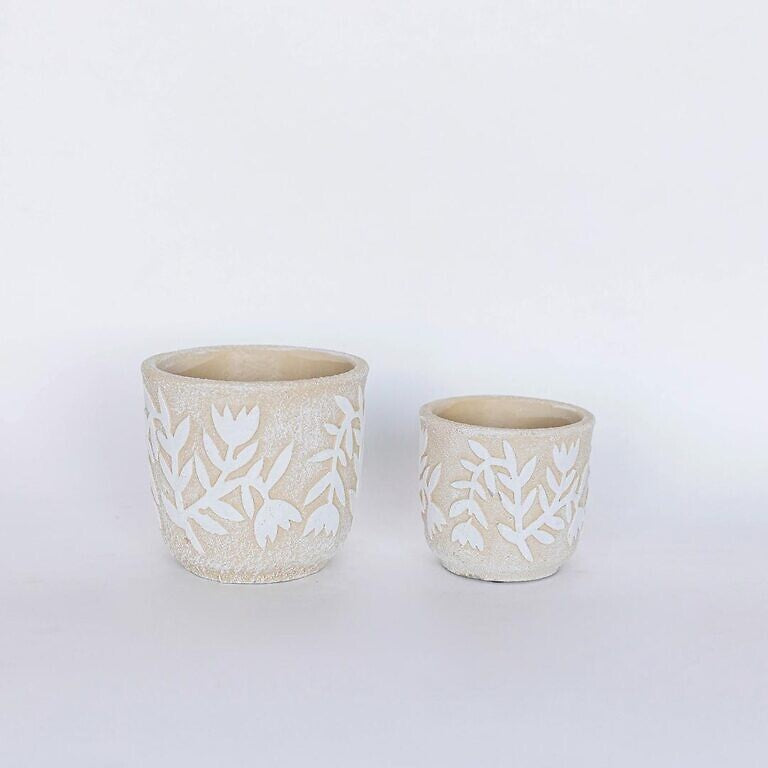 Beige Floral Pot