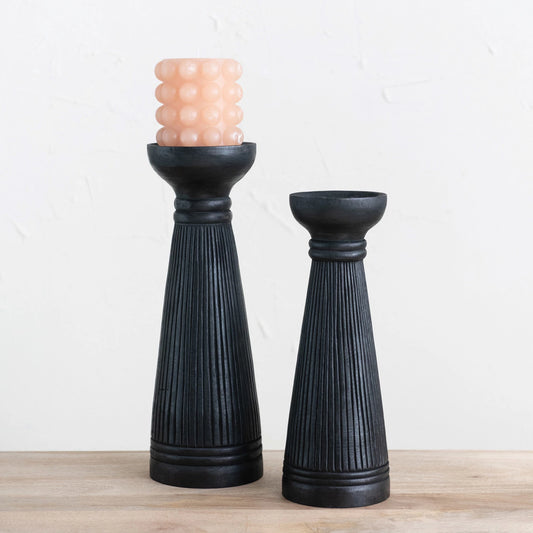 Albasia Wood Ribbed Candle Holder