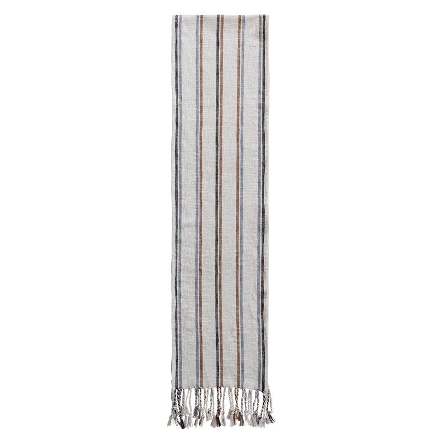 Striped Table Runner with Braided Tassels