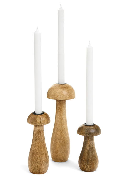 Medium Mushroom Wood Candle Holder -3"x7"