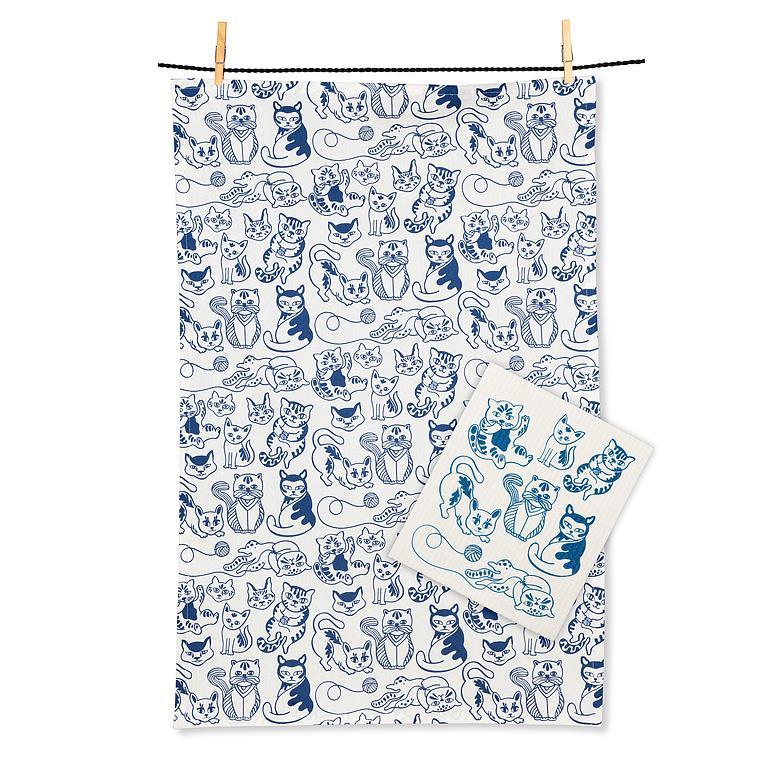 Cats Dishcloth/Tea Towel Set