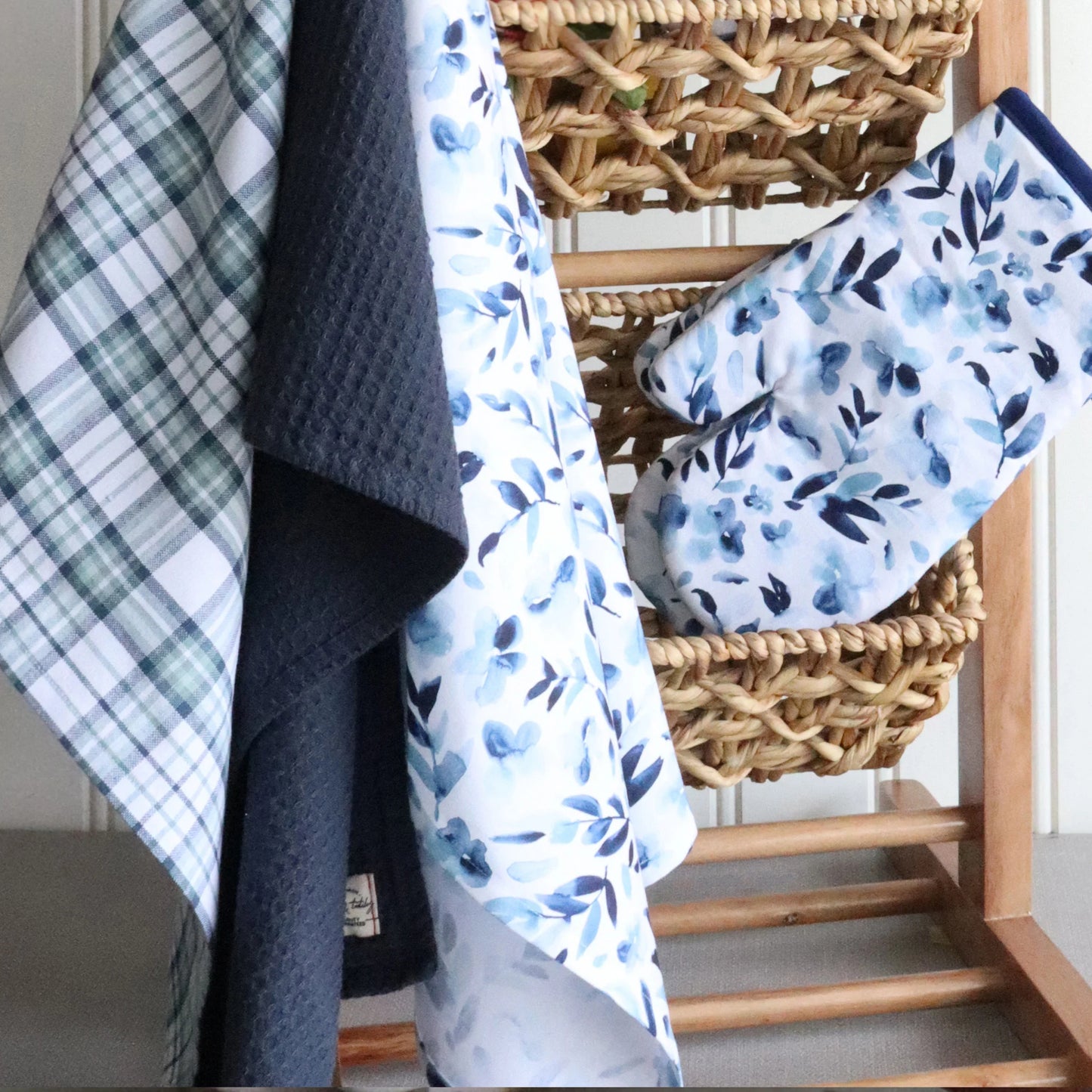 Blue Floral Towels - S/3