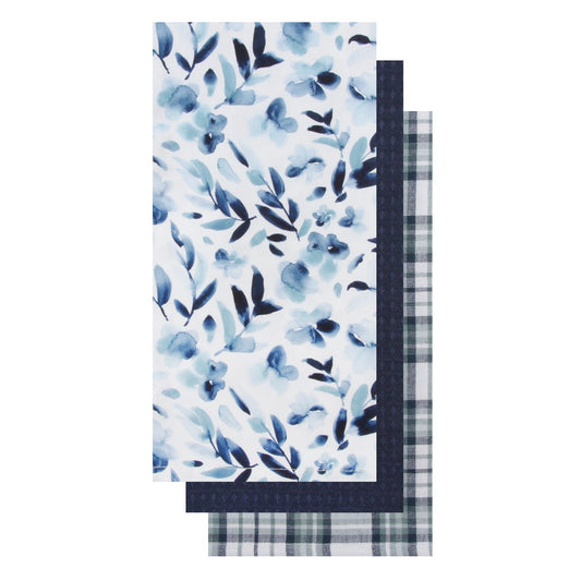 Blue Floral Towels - S/3