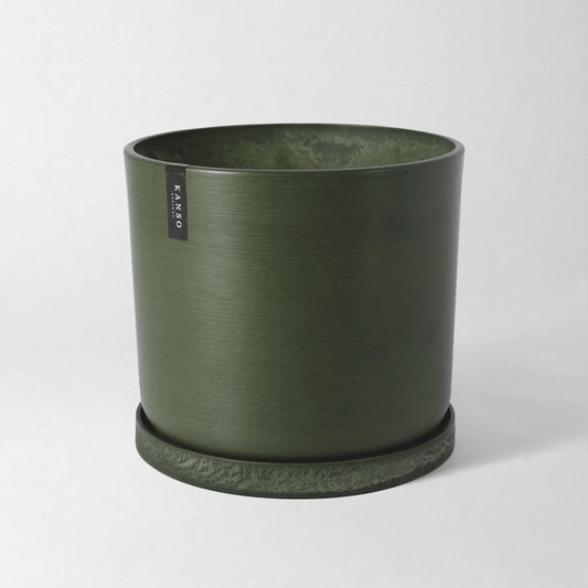 Olive Green Planter w/Saucer - 12"