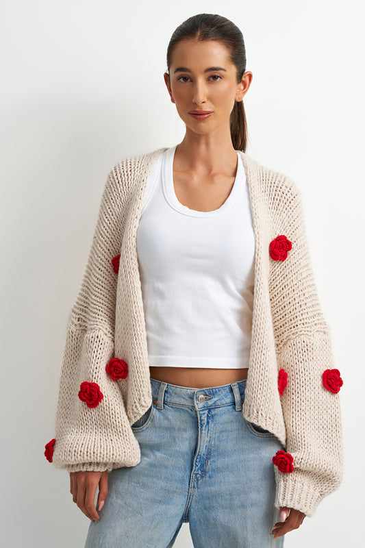 Flowered Knit Cardigan