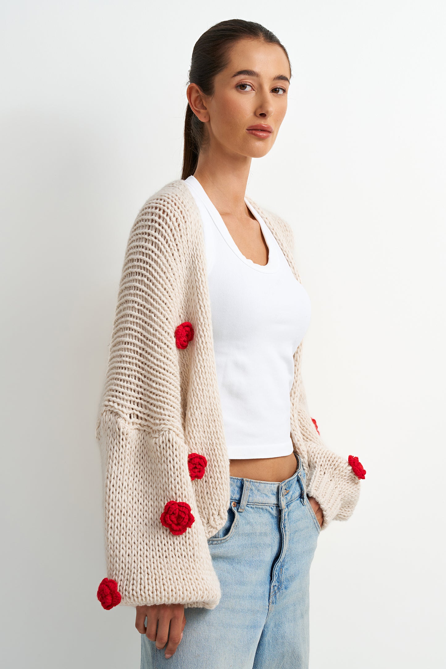 Flowered Knit Cardigan