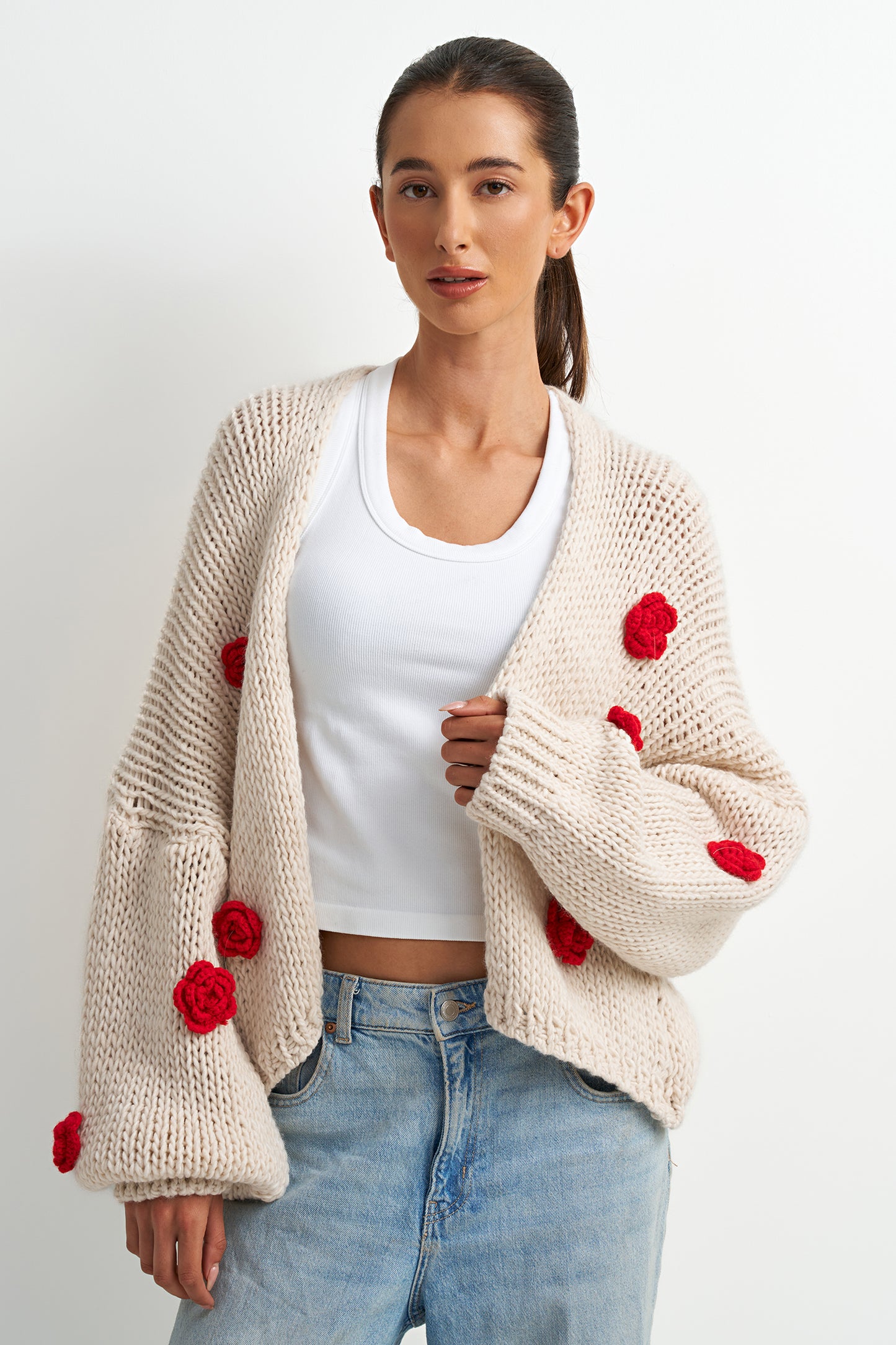 Flowered Knit Cardigan