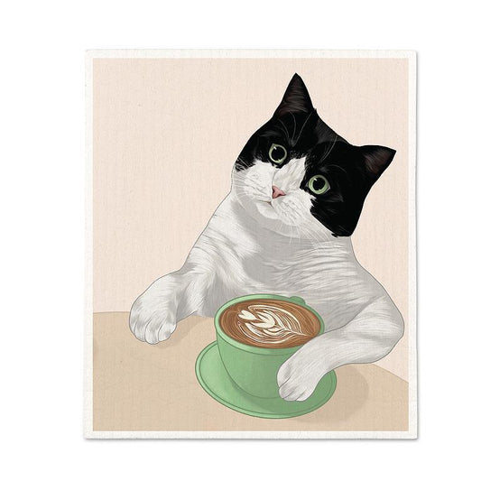 Cat w/Latte Dishcloth