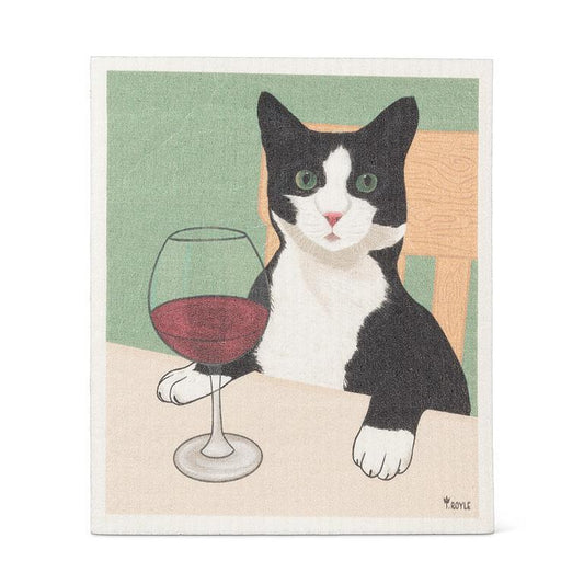 Cat w/Wine Dishcloth