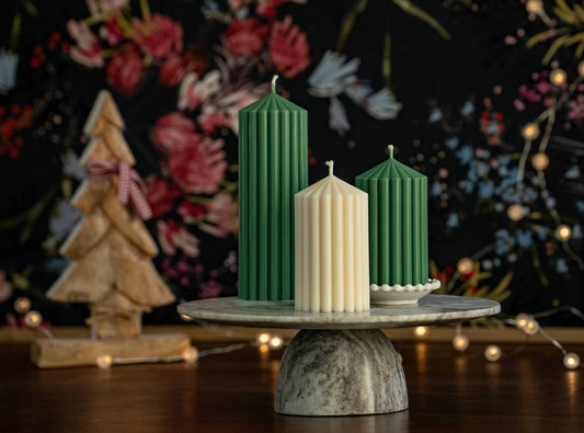 Green Ribbed Pillar Candle - Small