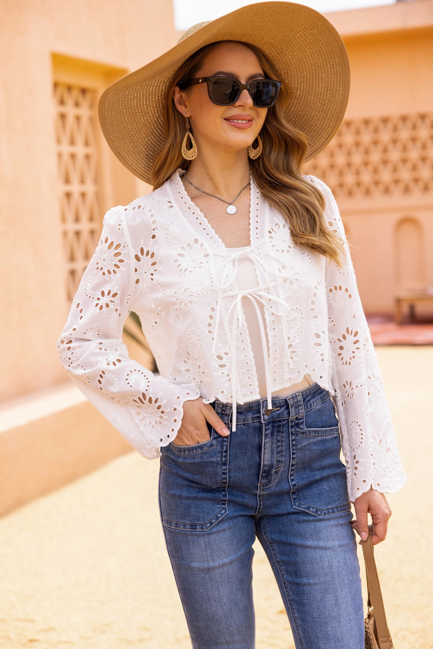Eyelet Tie Front Top