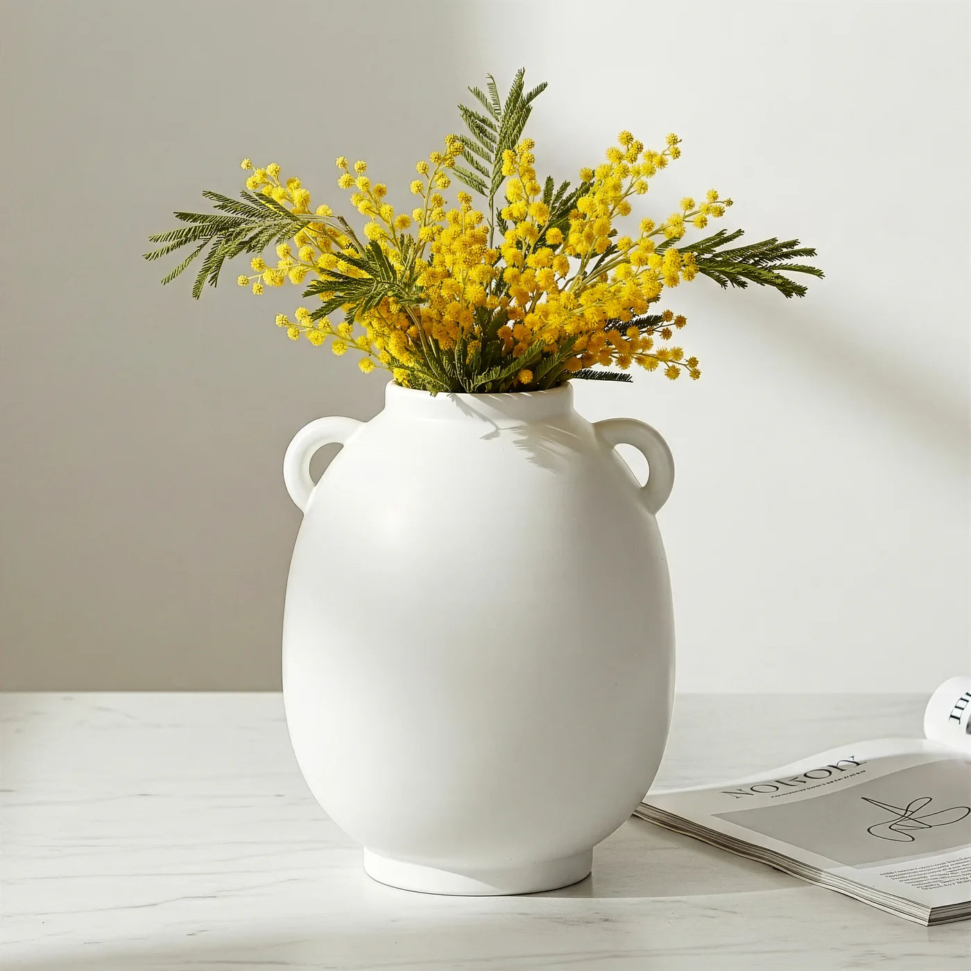 Capri Double Handle White Oval Vase