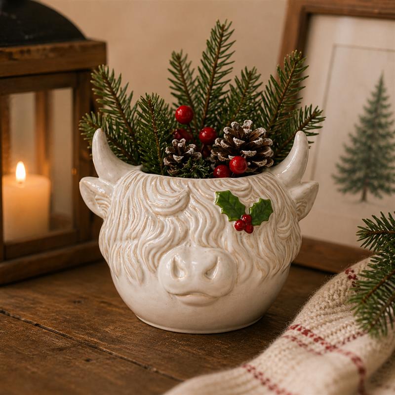 Highland Cow Festive Pot