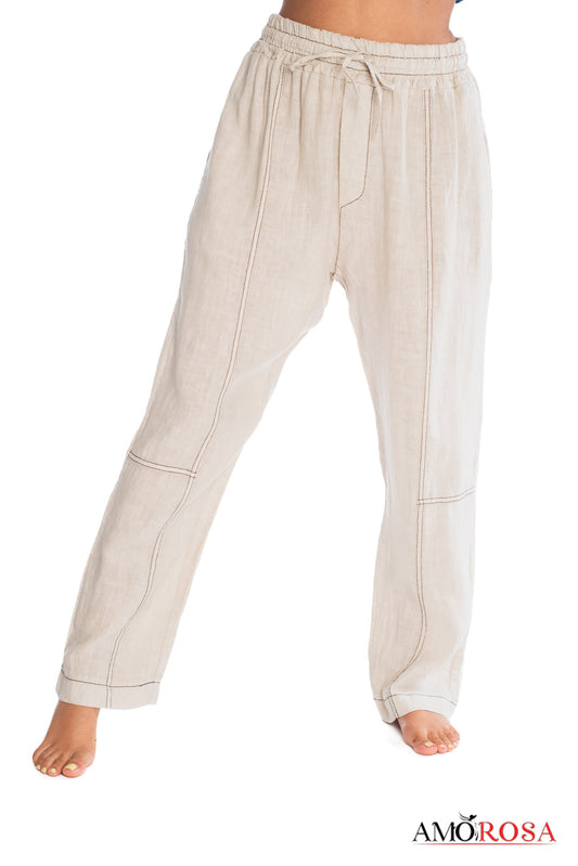 Contrast Stitch Linen Pant