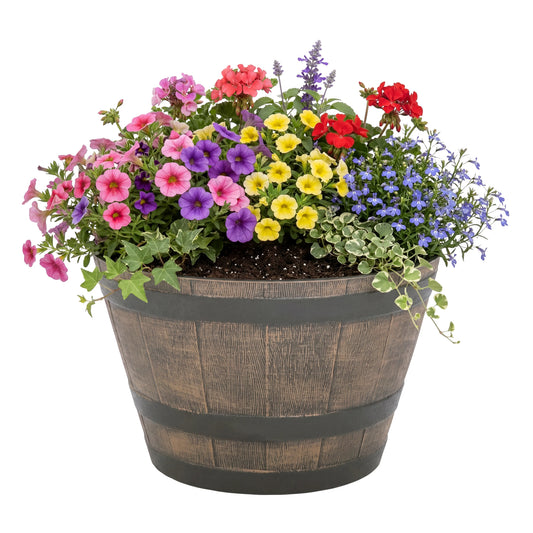 Whiskey Barrel Plastic Planter