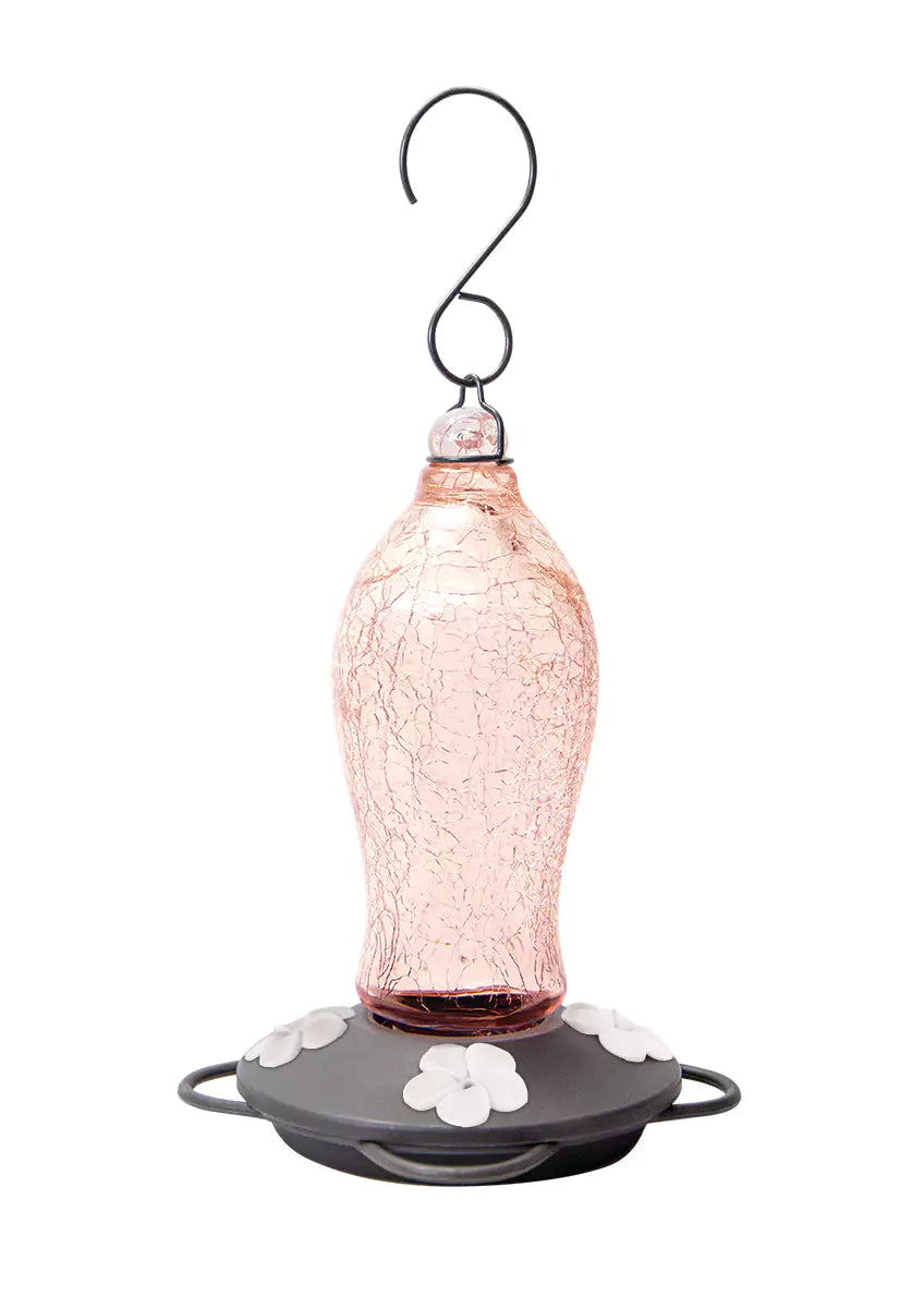 Pink Glass Hummingbird Feeder