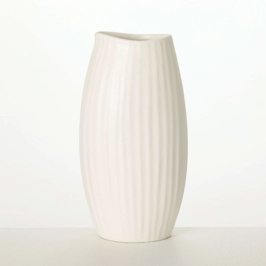 White Ribbed Vase