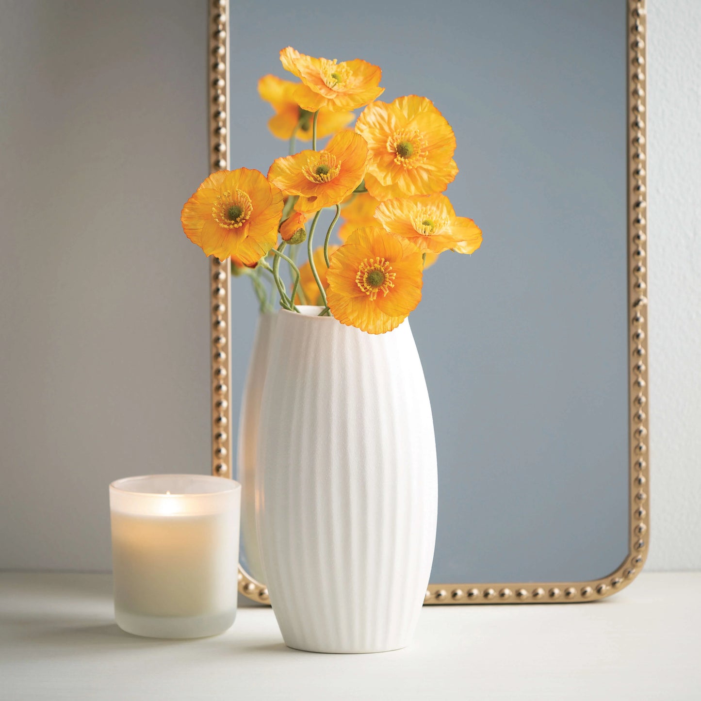 White Ribbed Vase