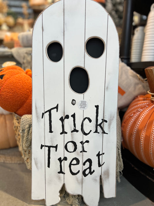 Ghost Trick or Treat LED Light & Sound Door Hanger - Motion Activated