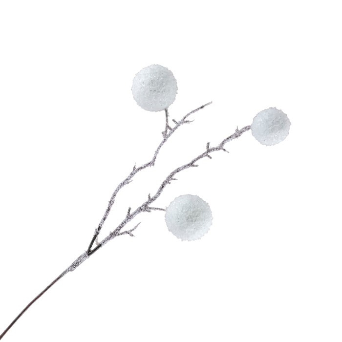 Flocked White Snowball Branch