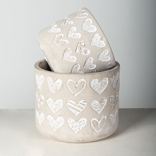 Cement Hearts Pot