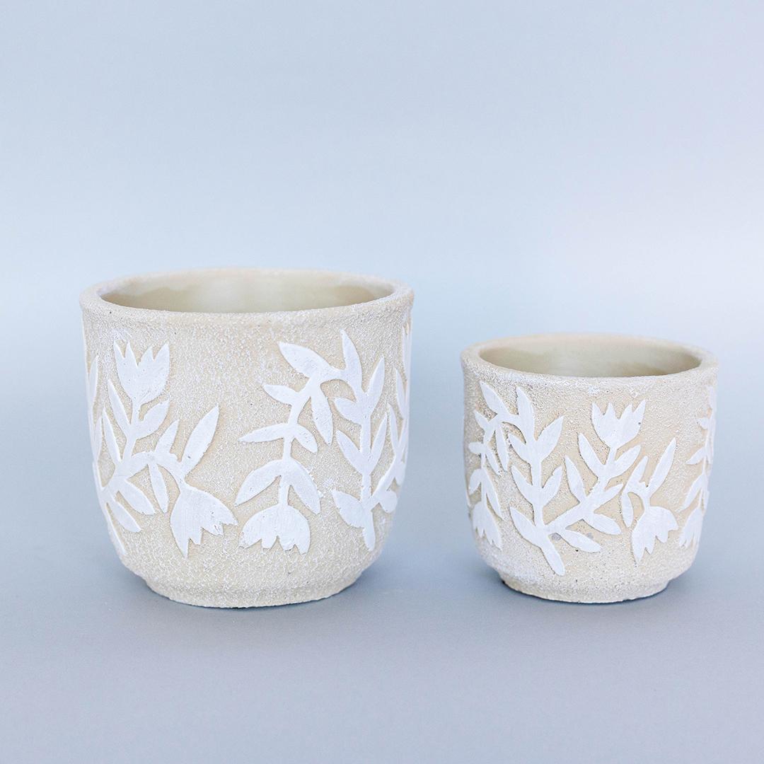 Beige Floral Pot