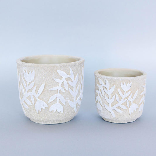 Beige Floral Pot