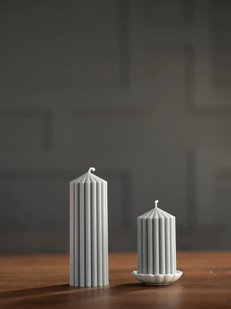 Ribbed Soy Pillar - Grey - 5"